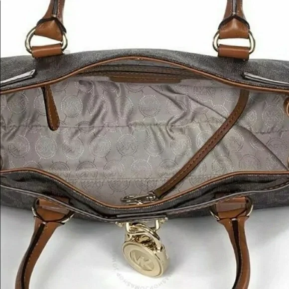 Michael Michael Kors Leather Hamilton Logo Tote Satchel Signature Monogram Bag - Picture 7 of 12